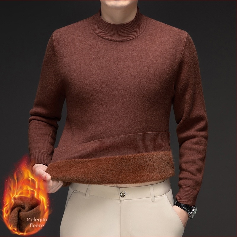 Slim-fit fleece pulóver fél-nyakú gallérrel, minimalist stílus, viszkóz keverék