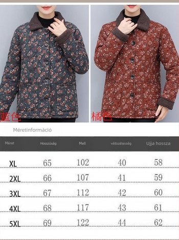 Női kabát fleece-béléssel, virágos mintával, 3/4-es ujjú, őszi 2025