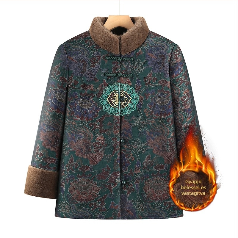 Téli női kabát pamuttal bélelt fleece-béléssel idős nőknek