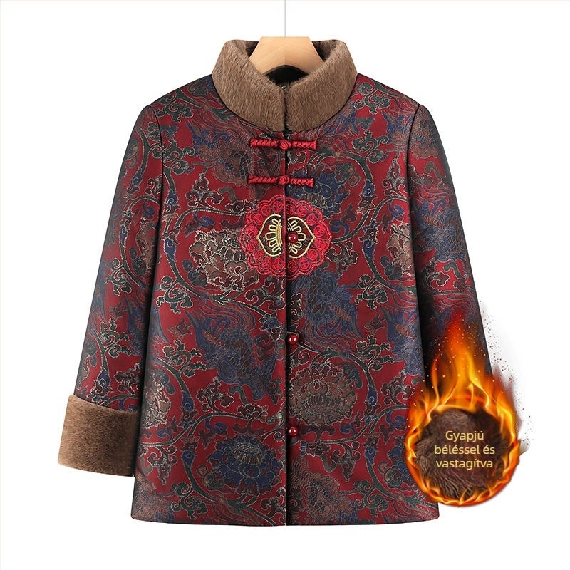 Téli női kabát pamuttal bélelt fleece-béléssel idős nőknek