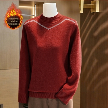 Béléssel ellátott félmagas nyakú kötött pulóver, laza szabású, hosszú ujjak, acril-poliészter keverék