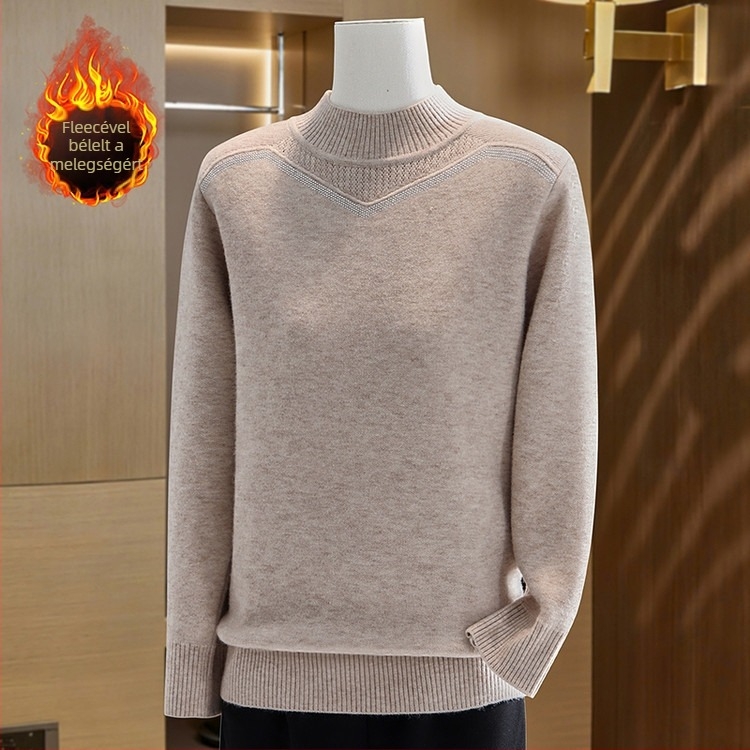 Béléssel ellátott félmagas nyakú kötött pulóver, laza szabású, hosszú ujjak, acril-poliészter keverék