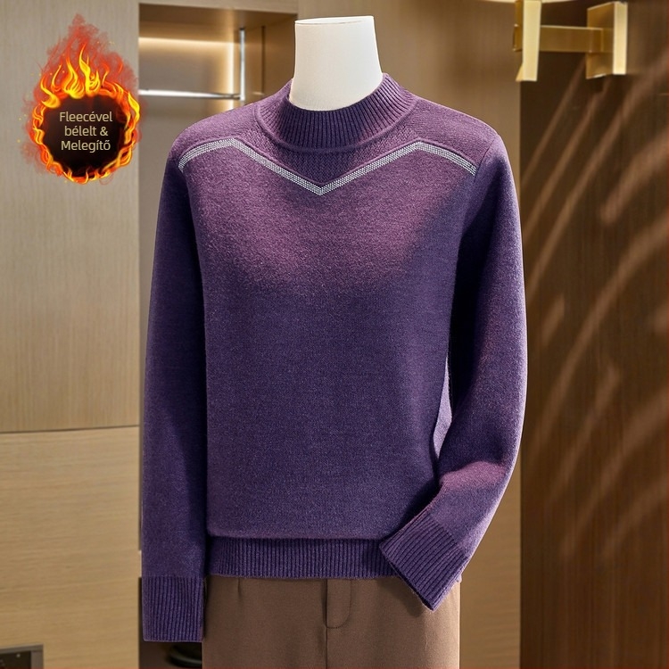 Béléssel ellátott félmagas nyakú kötött pulóver, laza szabású, hosszú ujjak, acril-poliészter keverék
