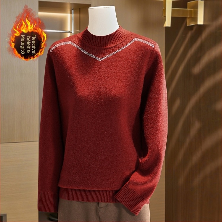 Béléssel ellátott félmagas nyakú kötött pulóver, laza szabású, hosszú ujjak, acril-poliészter keverék