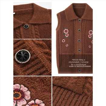 Winter 2025 idős nőknek kötött mellény kapucnival, lazán szabott, poliészter (>95%), elegáns közlekedési stílus