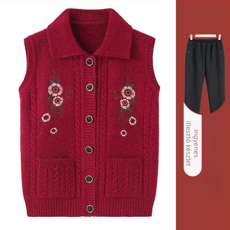 Winter 2025 idős nőknek kötött mellény kapucnival, lazán szabott, poliészter (>95%), elegáns közlekedési stílus