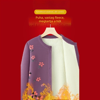 Idősek téli kardigán — fleece béléssel, poliészter, hosszú ujjú, laza szabás, gombos zárás