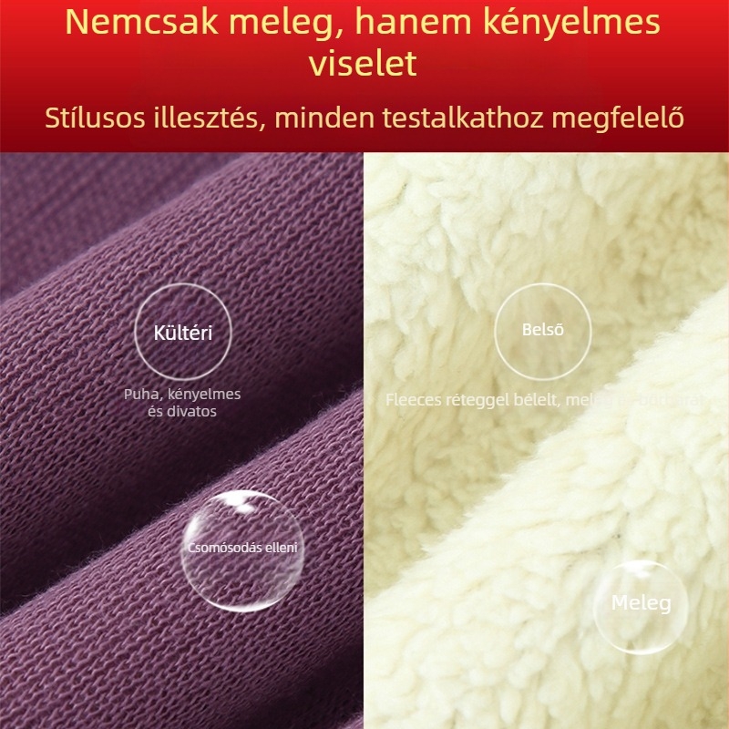 Idősek téli kardigán — fleece béléssel, poliészter, hosszú ujjú, laza szabás, gombos zárás