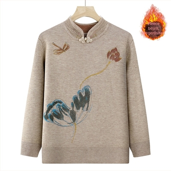 Női téli pulóver fleece-béléssel, vastag kötés, kapucnival, félmagas gallér, hosszú ujjú, laza vágás, poliészter 90–95%