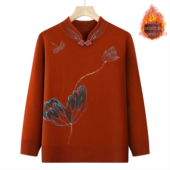 Női téli pulóver fleece-béléssel, vastag kötés, kapucnival, félmagas gallér, hosszú ujjú, laza vágás, poliészter 90–95%