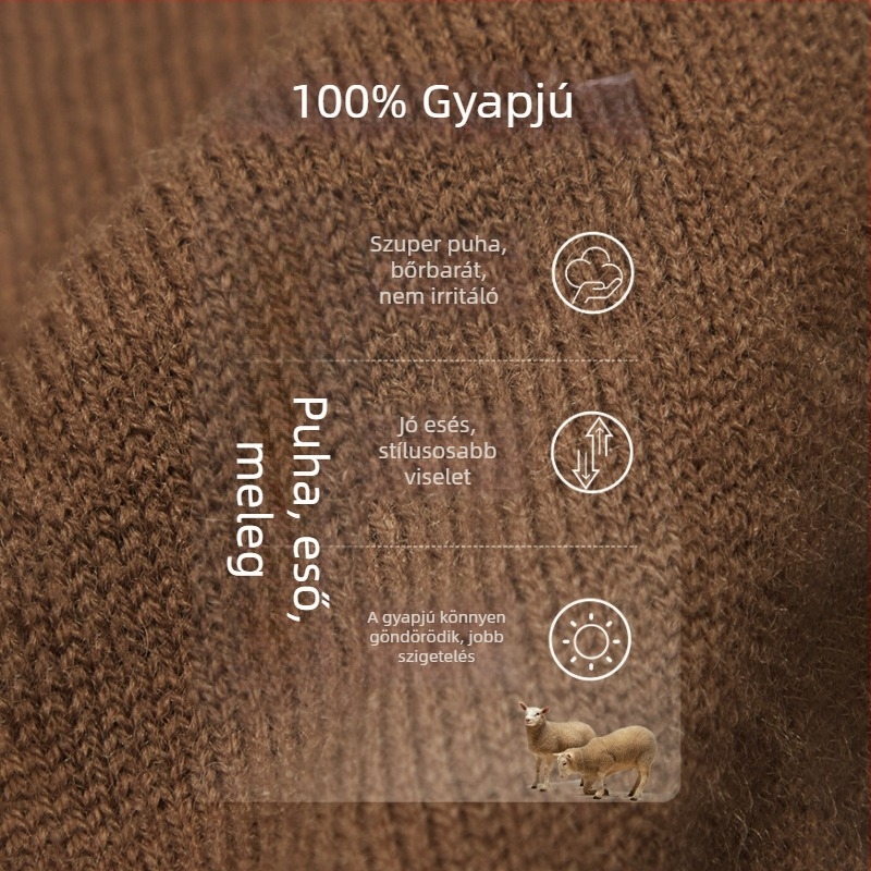 Férfi 100% gyapjú pulóver őszi-téli szezonra, kerek nyakú, meleg kötött 9G8930351