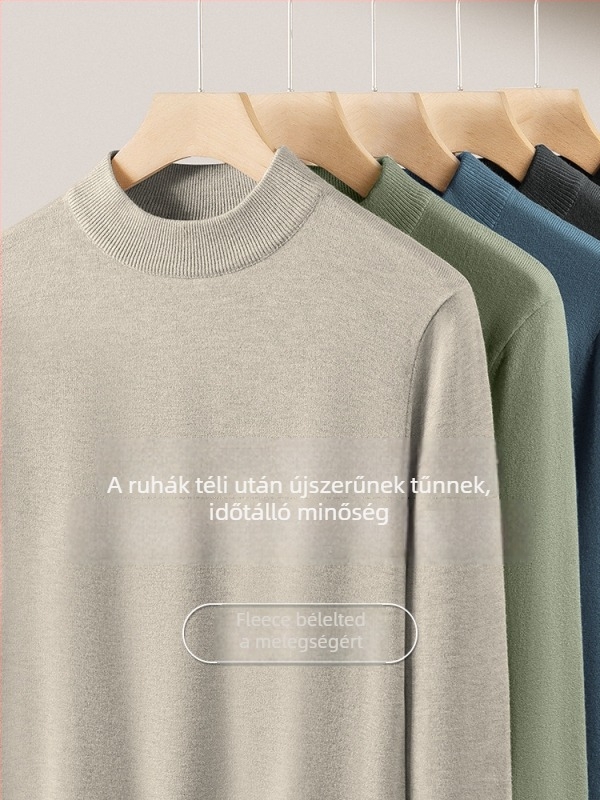 Férfi kötött pulóver Modal és gyapjú keverékből, fél magas gallér, belső fleece bélés, karcsú szabásvonal, bordázott alsó szegély
