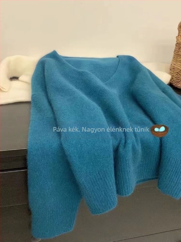 Jane Manni női pulóver V-nyakkal Raccoon fleece anyagból, laza szabás, puha textúra, prémium érzetű őszi-téli viselet