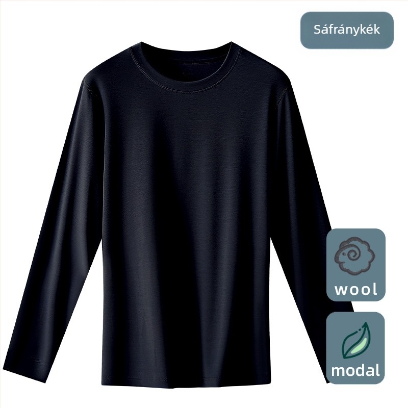 Férfi gyapjú-modál termosz alapréteg felső, vékony, kerek nyakú, hosszú ujjú, 85.9% modál, 181–200 g/m2