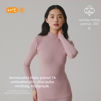 Női pulóver 95% pamut antibakteriális, bolyhos textúrájú, vastag szövet, közepesen magas gallér, őszi felső