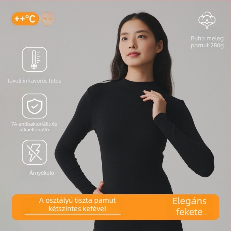 Női pulóver 95% pamut antibakteriális, bolyhos textúrájú, vastag szövet, közepesen magas gallér, őszi felső