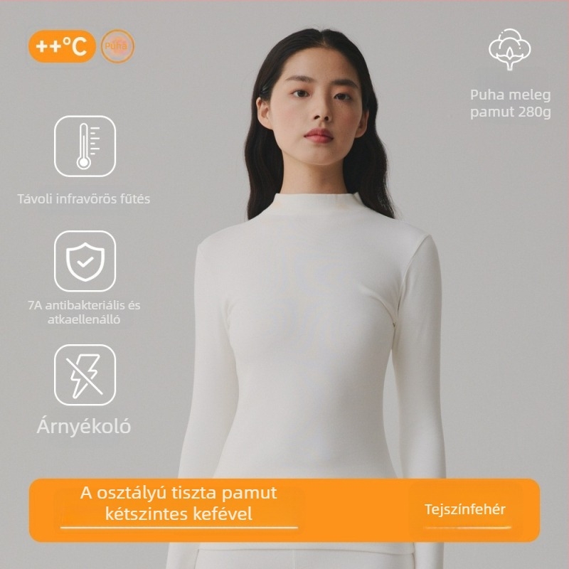 Női pulóver 95% pamut antibakteriális, bolyhos textúrájú, vastag szövet, közepesen magas gallér, őszi felső