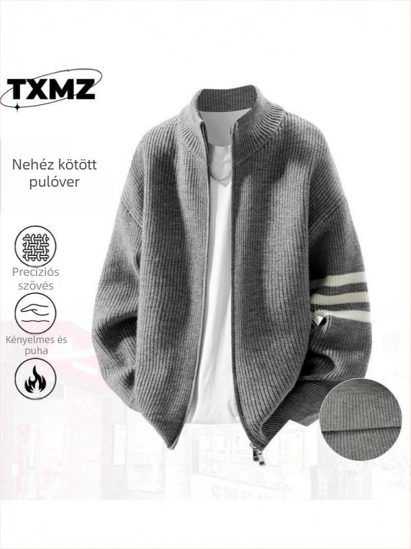 Férfi csíkos kötött kardigán, laza szabás, őszi-téli