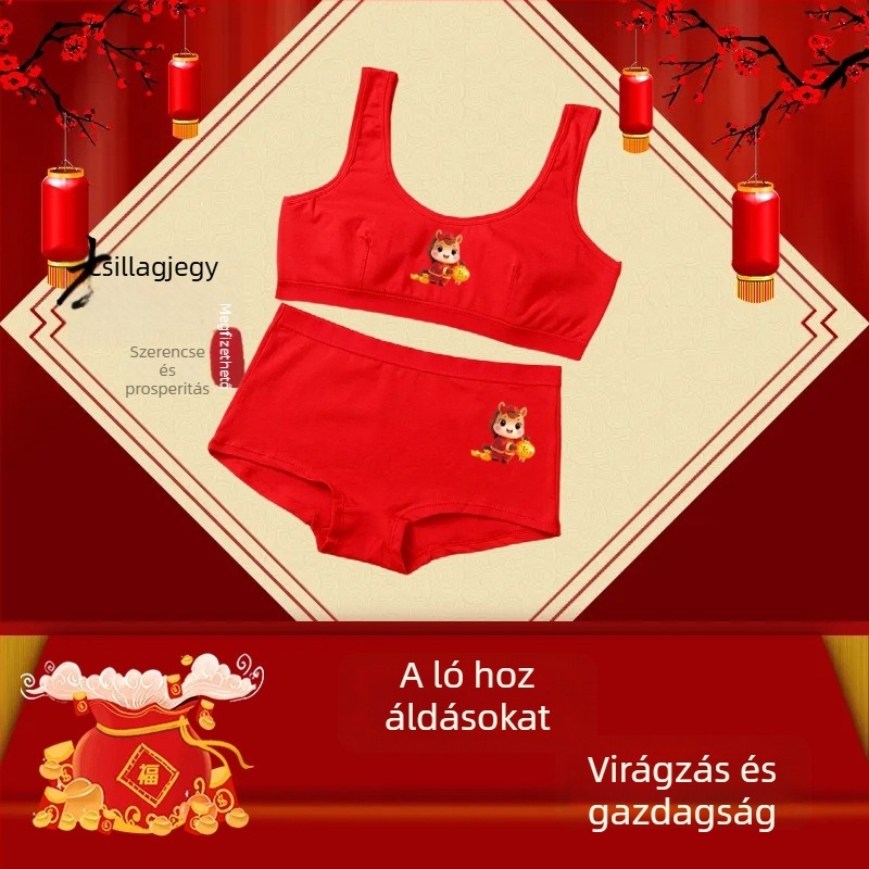 Fiatal lányok pamut alsónemű szettje: 1/2 kosaras felső, vékony formázott kosár, rögzített vállpántok, acélgyűrű nélkül, sportos stílus, 13–18 éveseknek