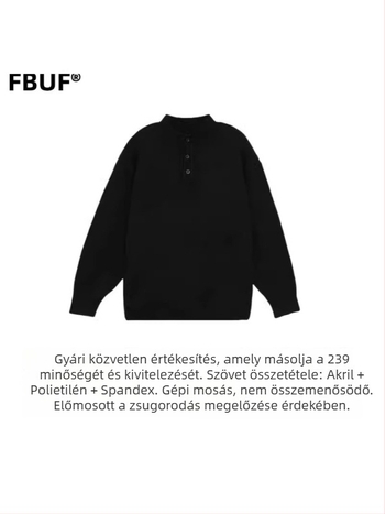 FBUF Semleges stílusú kereknyakú pulóver, laza szabás, hosszú ujjú, vastag bolyhos kötött, 81% polietilén rost