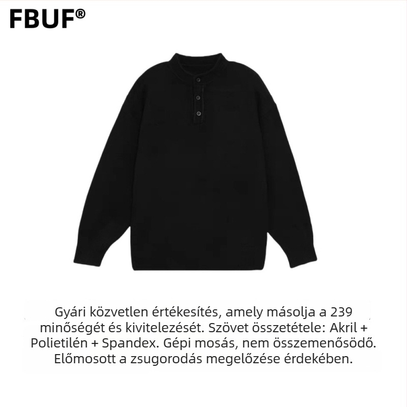 FBUF Semleges stílusú kereknyakú pulóver, laza szabás, hosszú ujjú, vastag bolyhos kötött, 81% polietilén rost