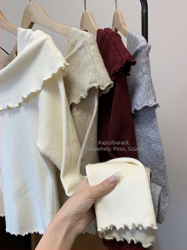 Chenille pulóver spandex anyaggal, slim-fit, polo gallérral, hercegnőujjú ujjak