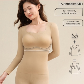 Női vékony fix kosaras hosszú ujjú termális alsóruha melltartóbetétekkel, antibakteriális, rugalmas, melegen tart, anyaga nylon 68%