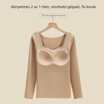 Női vékony fix kosaras hosszú ujjú termális alsóruha melltartóbetétekkel, antibakteriális, rugalmas, melegen tart, anyaga nylon 68%
