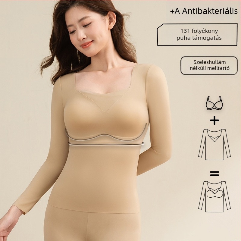 Női vékony fix kosaras hosszú ujjú termális alsóruha melltartóbetétekkel, antibakteriális, rugalmas, melegen tart, anyaga nylon 68%