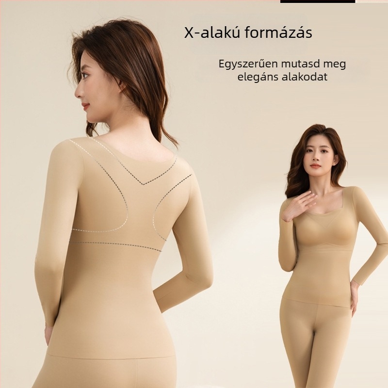 Női vékony fix kosaras hosszú ujjú termális alsóruha melltartóbetétekkel, antibakteriális, rugalmas, melegen tart, anyaga nylon 68%