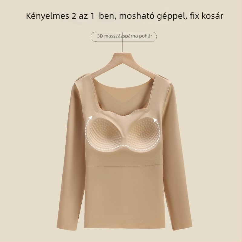 Női vékony fix kosaras hosszú ujjú termális alsóruha melltartóbetétekkel, antibakteriális, rugalmas, melegen tart, anyaga nylon 68%