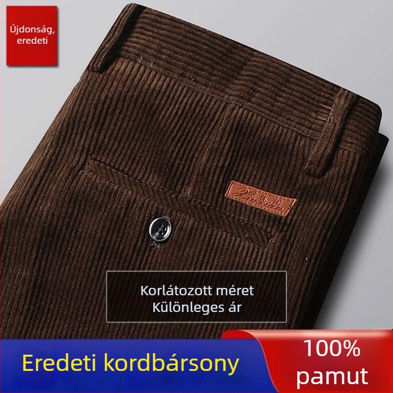 Férfi kordbársony nadrág, egyenes szabású, lazán szabott