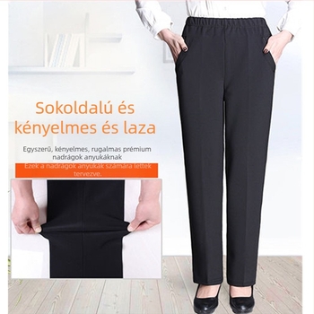 Női egyenes szárú nadrág, magas derekú, fleece-béléssel, négyirányú elasztikussággal, poliészter-elasztán, mindennapi stílus