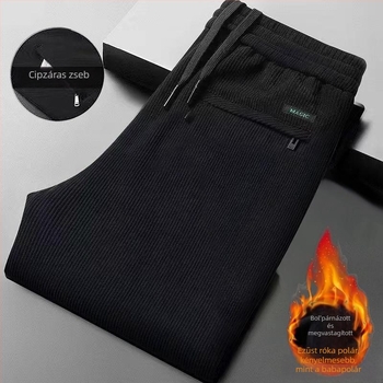 Férfi corduroy nadrág fleece béléssel, casual egyenes szabás, téli