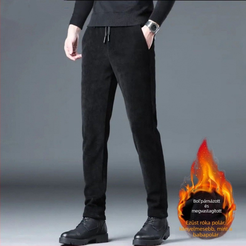 Férfi corduroy nadrág fleece béléssel, casual egyenes szabás, téli