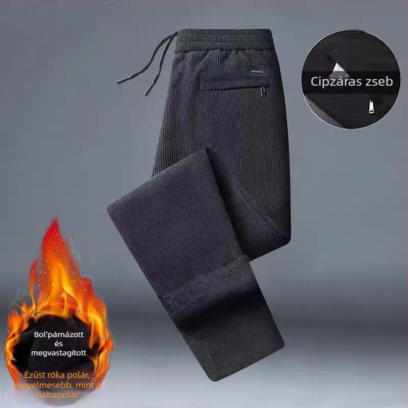 Férfi corduroy nadrág fleece béléssel, casual egyenes szabás, téli