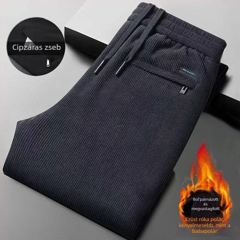 Férfi corduroy nadrág fleece béléssel, casual egyenes szabás, téli