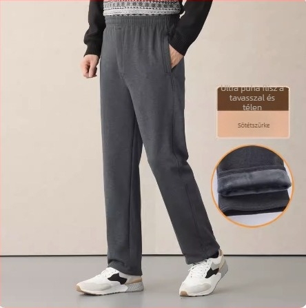 Őszi-téli férfi sportnadrág fleece béléssel, lazán szabott, elasztikus derékkal, vastag pamutból, mindennapi viselet