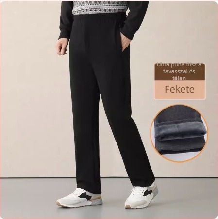 Őszi-téli férfi sportnadrág fleece béléssel, lazán szabott, elasztikus derékkal, vastag pamutból, mindennapi viselet