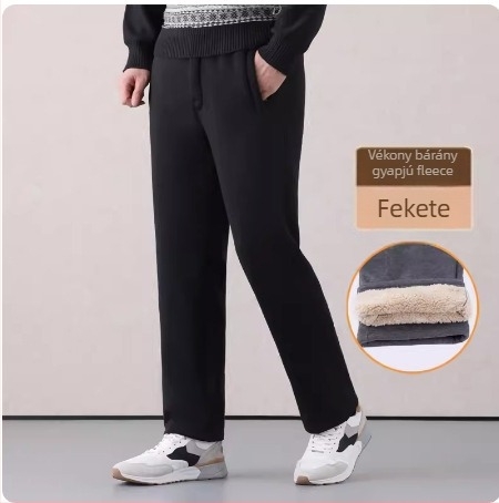 Őszi-téli férfi sportnadrág fleece béléssel, lazán szabott, elasztikus derékkal, vastag pamutból, mindennapi viselet