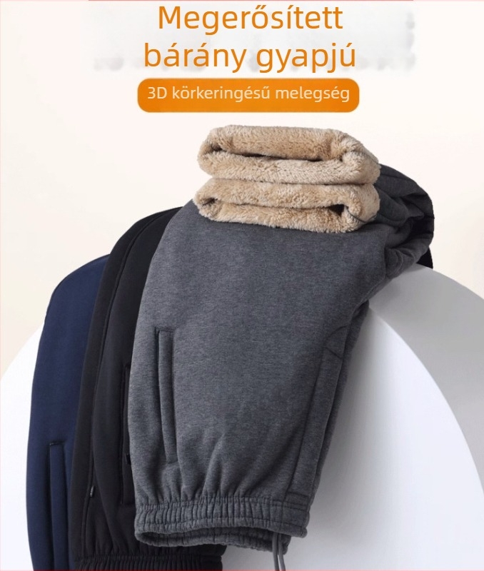 Őszi-téli férfi sportnadrág fleece béléssel, lazán szabott, elasztikus derékkal, vastag pamutból, mindennapi viselet