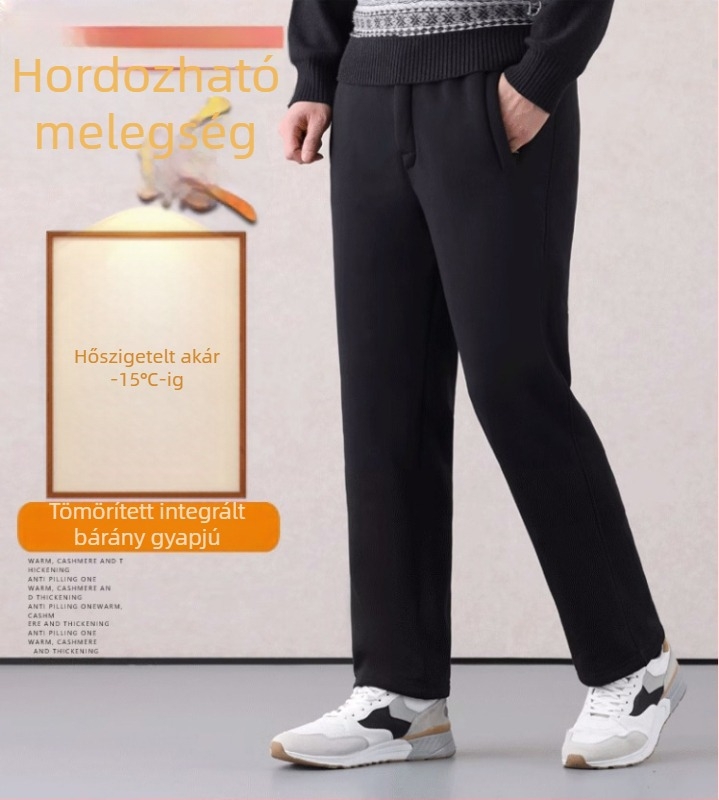 Őszi-téli férfi sportnadrág fleece béléssel, lazán szabott, elasztikus derékkal, vastag pamutból, mindennapi viselet