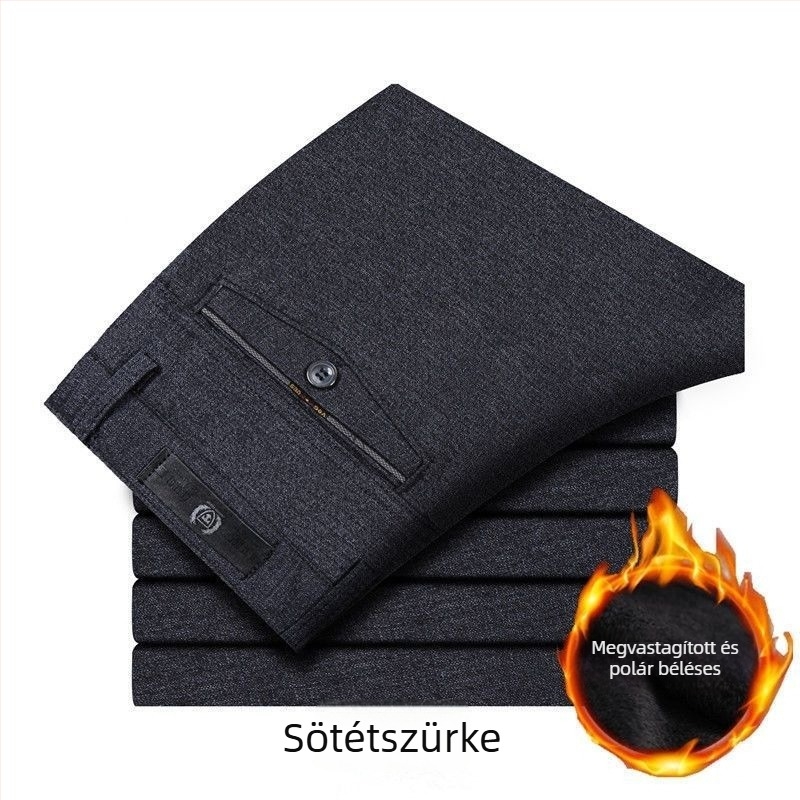 Férfi téli nadrág fleece-béléssel, magas derékkal, egyenes szabású, hétköznapi viselet