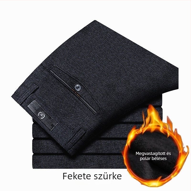 Férfi téli nadrág fleece-béléssel, magas derékkal, egyenes szabású, hétköznapi viselet
