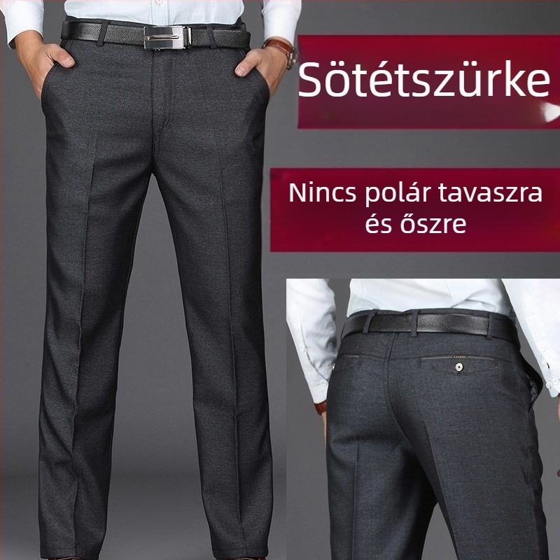 Férfi téli nadrág fleece-béléssel, magas derékkal, egyenes szabású, hétköznapi viselet