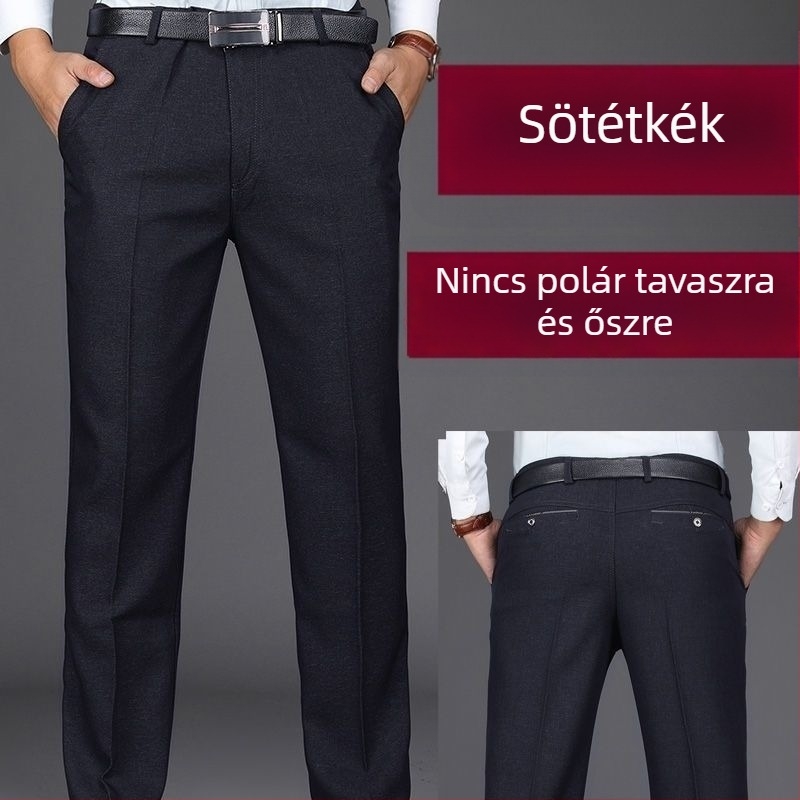 Férfi téli nadrág fleece-béléssel, magas derékkal, egyenes szabású, hétköznapi viselet