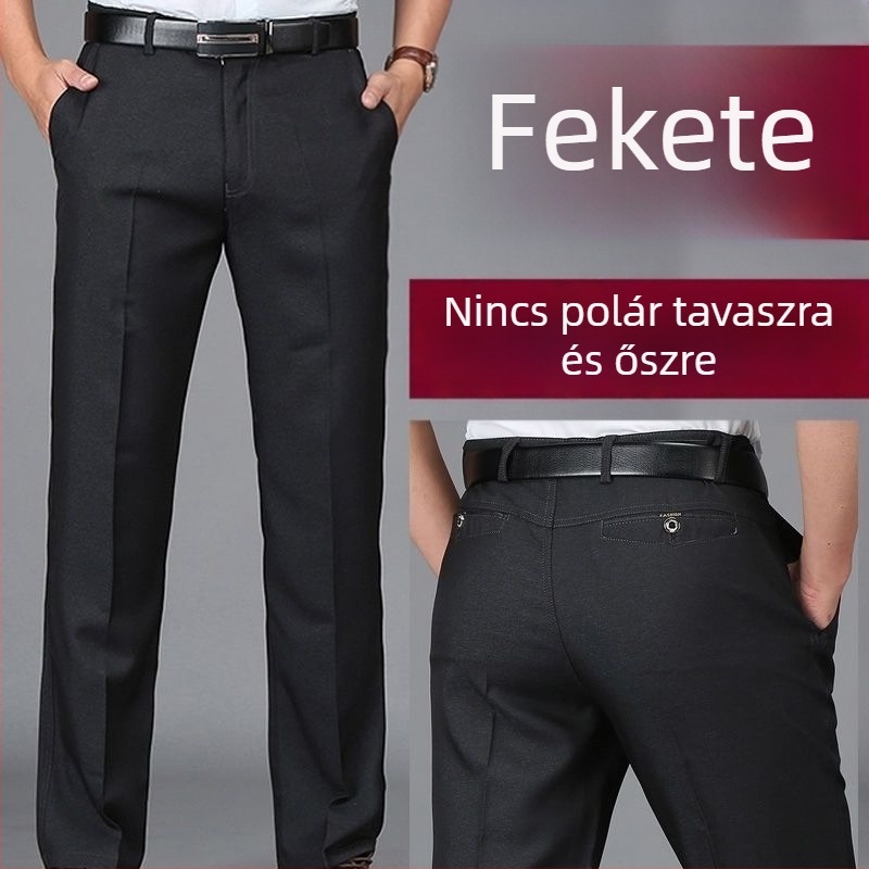 Férfi téli nadrág fleece-béléssel, magas derékkal, egyenes szabású, hétköznapi viselet