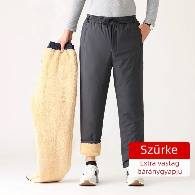 téli pamut nadrág juhgyapjú fleece bevonattal, vastag, mindennapi nadrág középkorú és idős férfiak számára