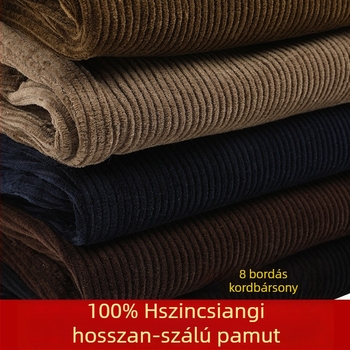100% pamut durva korduró nadrág férfiaknak – laza egyenes szabás, magas derék, téli mindennapi nadrág, csíkos mintával