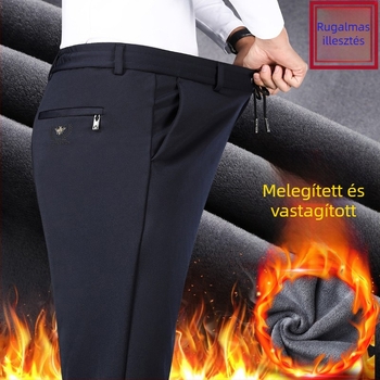 Téli férfi sportnadrág fleece-béléses, egyenes szabású, magas derék, elasztikus derékrész, mindennapi sportnadrág középkorú férfiaknak